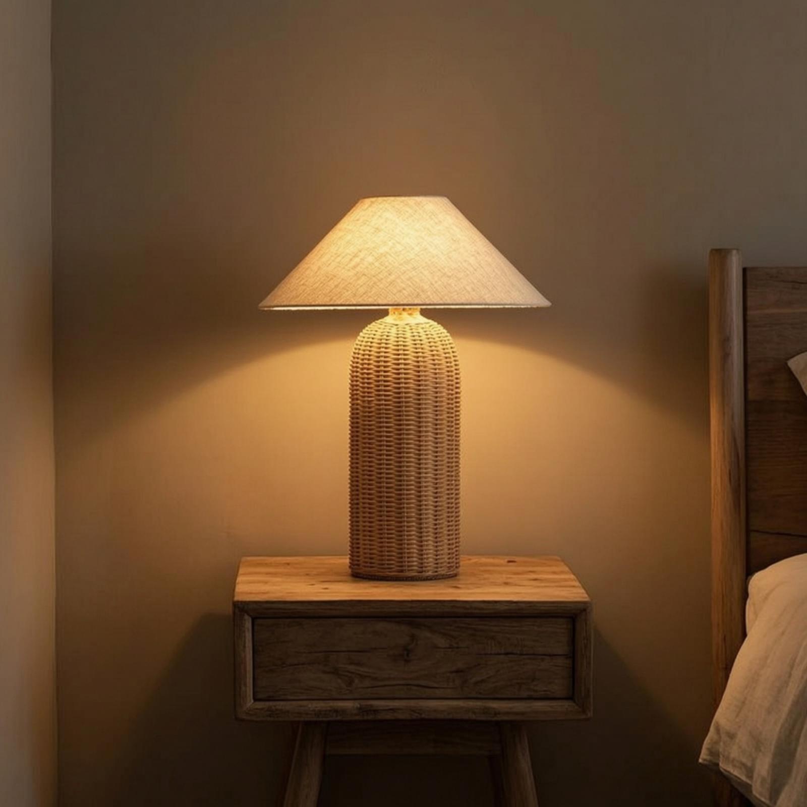 Lighting Decor For Room - Lampka nocna z rattanową podstawą i