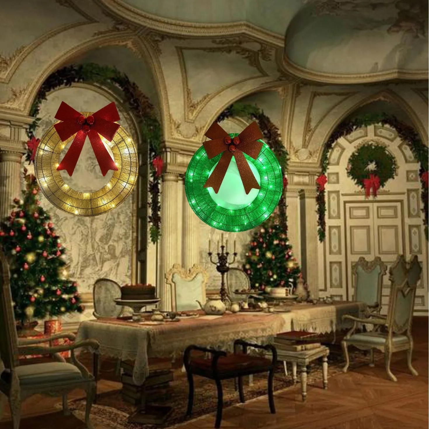 Pendant Lighting Christmas Decor - Kreatywny Świąteczny Wieniec Metalowy Świecący Wieniec